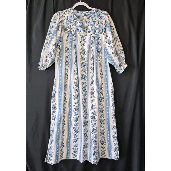 Vintage Womens Ruth Norman Blue White Floral Striped Kaftan Dress Small - Picture 1 of 11